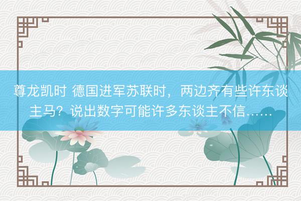 尊龙凯时 德国进军苏联时，两边齐有些许东谈主马？说出数字可能许多东谈主不信……