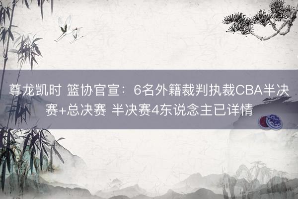 尊龙凯时 篮协官宣：6名外籍裁判执裁CBA半决赛+总决赛 半决赛4东说念主已详情