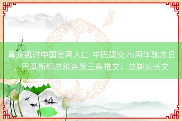 尊龙凯时中国官网入口 中巴建交75周年驰念日，巴基斯坦总统连发三条推文；总剃头长文