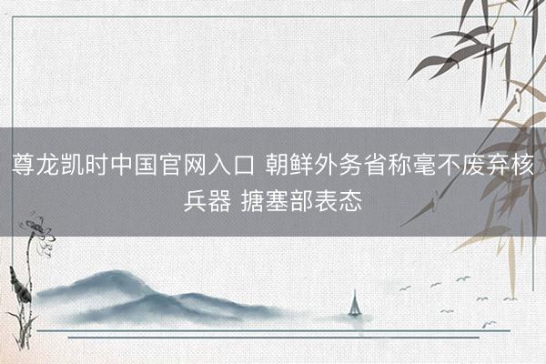 尊龙凯时中国官网入口 朝鲜外务省称毫不废弃核兵器 搪塞部表态
