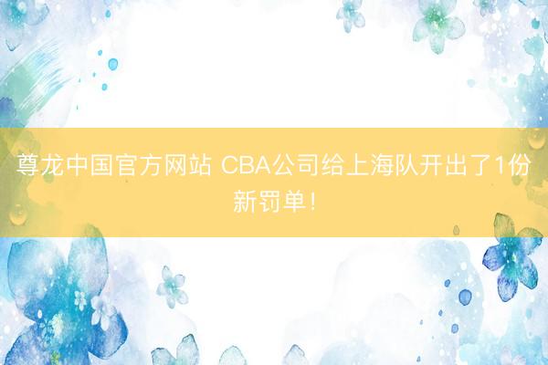 尊龙中国官方网站 CBA公司给上海队开出了1份新罚单！