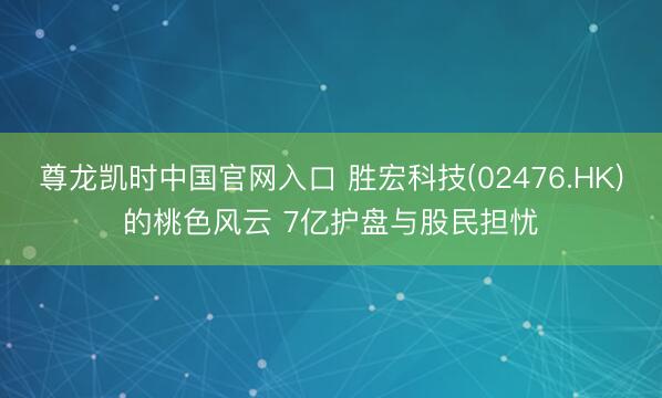 尊龙凯时中国官网入口 胜宏科技(02476.HK)的桃色风云 7亿护盘与股民担忧